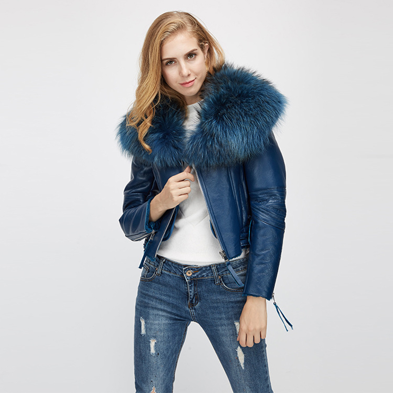 Winter Womens Korean Style Double Face Sheepskin Coat Short Large Fur Collar Winter Coats (4)